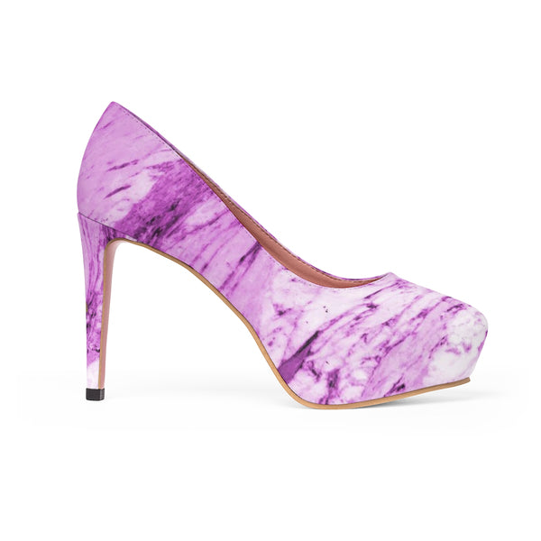 Pink Purple Marble Print Women's Platform Heels Stiletto Pumps Shoes (US Size: 5-11)-4 inch Heels-US 7-Heidi Kimura Art LLC