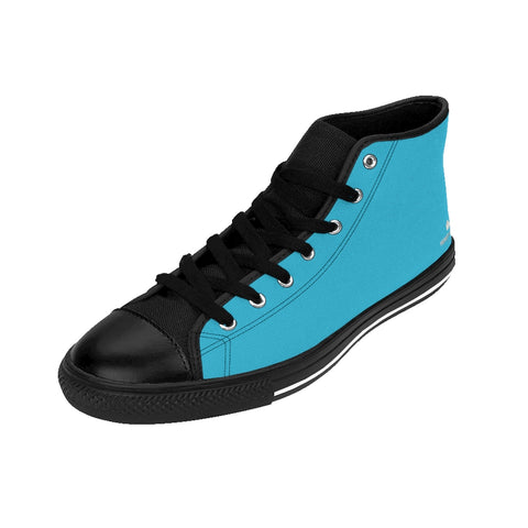 Blue Men's Sneakers, Sky Blue Colorful Solid Color Print Designer Men's Shoes, Men's High Top Sneakers US Size 6-14, Mens High Top Casual Shoes, Unique Fashion Tennis Shoes, Solid Color Sneakers, Mens Modern Footwear (US Size: 6-14)