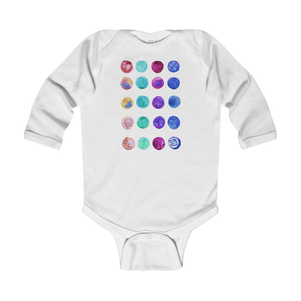 Polka Dots Print Baby's Cute Infant Long Sleeve Bodysuit - Made in UK (UK Size: 6M-24M)-Kids clothes-White-12M-Heidi Kimura Art LLC