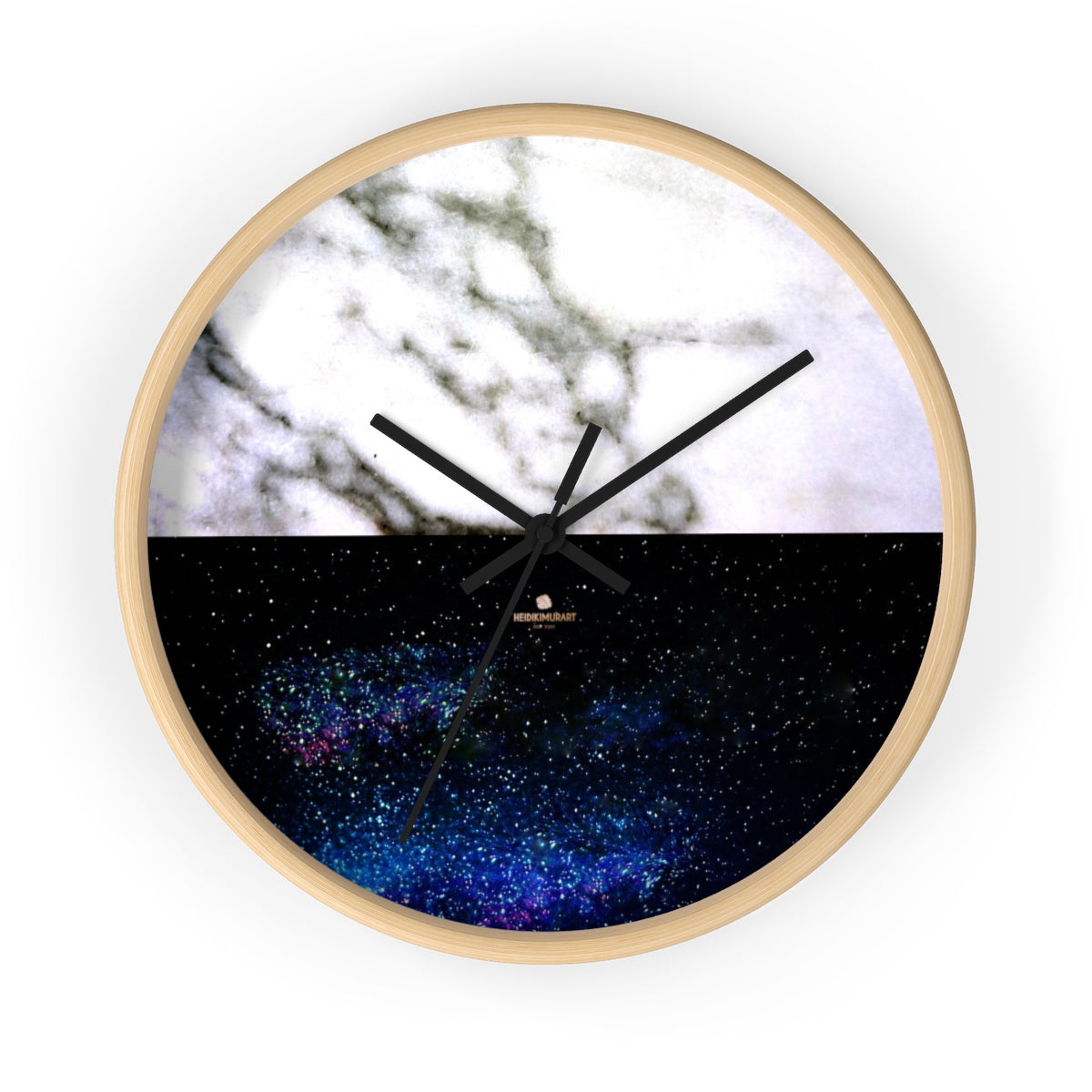 Galaxy White Marble Print Premium Art 10" diameter Wall Clock-Made in USA-Wall Clock-10 in-Wooden-Black-Heidi Kimura Art LLC