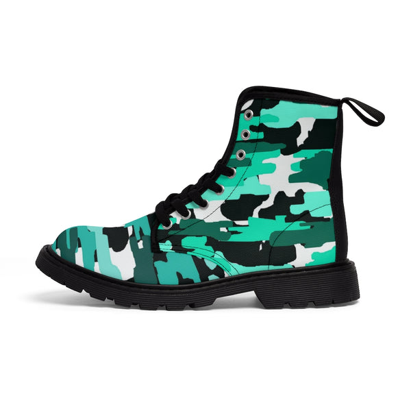 Aqua Blue Camo Men's Boots, Camouflage Camo Military Combat Work Hunting Boots, Anti Heat + Moisture Designer Men's Winter Boots Hiking Shoes (US Size: 7-10.5)