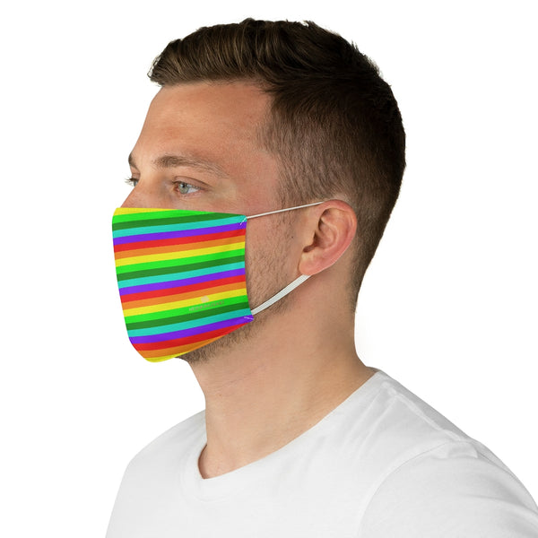 Rainbow Horizontal Striped Face Mask, Colorful Best Horizontally Stripes Fashion Face Mask For Men/ Women, Designer Premium Quality Modern Polyester Fashion 7.25" x 4.63" Fabric Non-Medical Reusable Washable Chic One-Size Face Mask With 2 Layers For Adults With Elastic Loops-Made in USA
