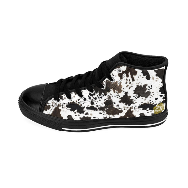 Farm Cow Print Black White Brown High Performance Women's High-Top Sneakers Shoes, (US Size: 6-12)-Women's High Top Sneakers-Heidi Kimura Art LLC  Cow Print Women's Sneakers, Cow Print Black White Brown High Performance Durable 5" Calf Height Women's High-Top Sneakers Shoes, (US Size: 6-12)