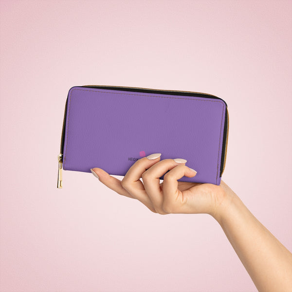 Pastel Purple Color Zipper Wallet, Solid Purple Color Best 7.87" x 4.33" Luxury Cruelty-Free Faux Leather Women's Wallet & Purses Compact High Quality Nylon Zip & Metal Hardware, Luxury Long Wallet With Cardholders For Modern Women