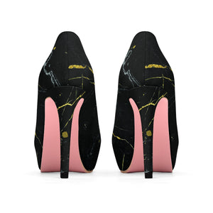 Black Marble Print Women's Heels, Premium Women's Platform Heels Stiletto Pumps-4 inch Heels-US 7-Heidi Kimura Art LLC