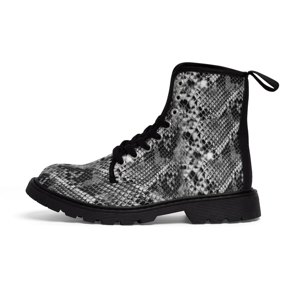Grey Snake Women's Canvas Boots, Best Snake Animal Print Winter Boots For Ladies-Shoes-Printify-Heidi Kimura Art LLC