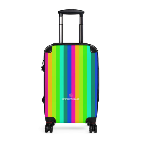 Striped Rainbow Colorful Cabin Suitcase, Vertical Striped Gay Pride Small Premium Best Designer Carry On Polycarbonate Front and Hard-Shell Durable Small 1-Size Carry-on Luggage With 2 Inner Pockets & Built in Lock With 4 Wheel 360° Swivel and Adjustable Telescopic Handle - Made in USA/UK (Size: 13.3" x 22.4" x 9.05", Weight: 7.5 lb) Unique Cute Carry-On Best Personal Travel Bag Custom Luggage - Gift For Him or Her 