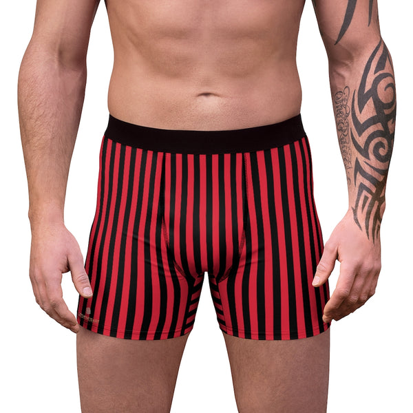 Red Black Striped Men's Underwear, Modern Stripes Athletic  Modern Fetish Print Designer Fashion Underwear For Sexy Gay Men, Men's Gay Fetish Party Erotic Boxer Briefs Elastic Underwear (US Size: XS-3XL)