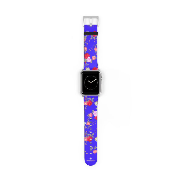 Purple Red Floral Rose Print 38mm/42mm Watch Band For Apple Watch- Made in USA-Watch Band-42 mm-Silver Matte-Heidi Kimura Art LLC