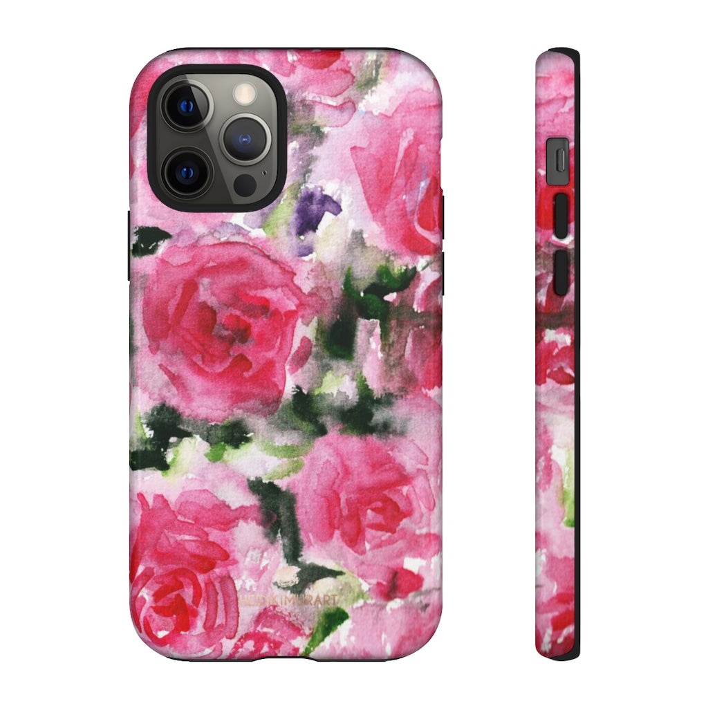 Pink Rose Floral Tough Cases, Roses Flower Print Best Designer Phone Case-Made in USA-Phone Case-Printify-iPhone 12 Pro-Glossy-Heidi Kimura Art LLC