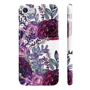 White Purple Rose Slim iPhone/ Samsung Galaxy Floral Print Phone Case, Made in UK-Phone Case-iPhone 7, iPhone 8 Slim-Glossy-Heidi Kimura Art LLC