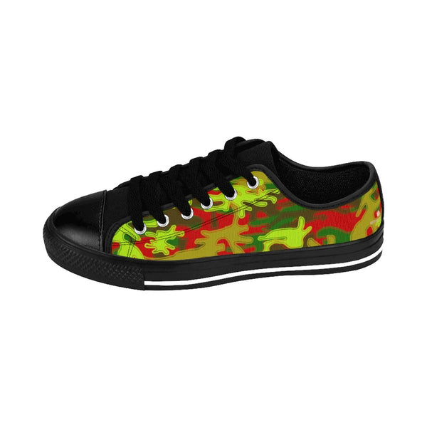 Red Green Camouflage Military Print Premium Men's Low Top Canvas Sneakers Shoes-Men's Low Top Sneakers-Heidi Kimura Art LLC