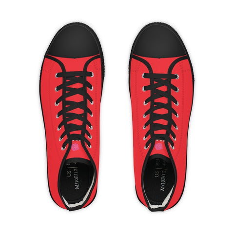 Red Color Men's High Tops, Red Modern Minimalist Solid Color Best Men's High Top Laced Up Black or White Style Breathable Fashion Canvas Sneakers Tennis Athletic Style Shoes For Men (US Size: 5-14)