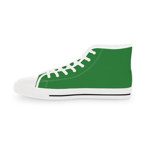 Emerald Green Men's High Tops, Emerald Green Modern Minimalist Solid Color Best Men's High Top Laced Up Black or White Style Breathable Fashion Canvas Sneakers Tennis Athletic Style Shoes For Men (US Size: 5-14)