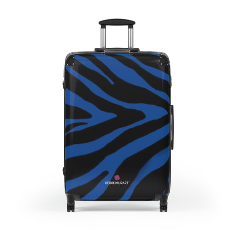 Blue Tiger Striped Print Suitcases, Animal Print&nbsp;Designer Suitcase With TSA-approved&nbsp;Lock, Best&nbsp;Suitcase Luggage (Small, Medium, Large)&nbsp;Unique Cute Spacious Versatile and Lightweight Carry-On or Checked In Suitcase, Best&nbsp;Personal Superior Designer Adult's Travel Bag Custom Luggage - Gift For Him or Her - Made in USA/ UK