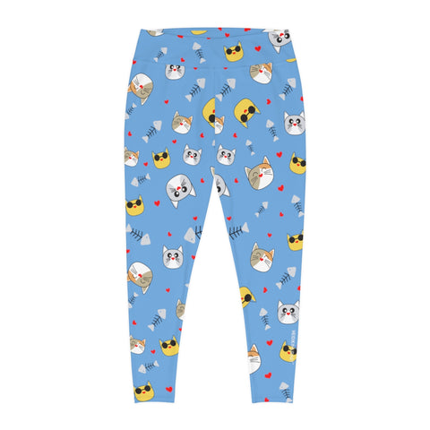 Blue Cat Lover's Tights, Best Designer Women's Plus Size Leggings