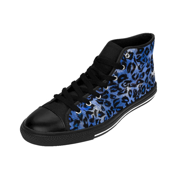 Blue Leopard Women's Sneakers, Animal Print Designer High-top Fashion Tennis Shoes-Shoes-Printify-Heidi Kimura Art LLCDark Blue Leopard Women's Sneakers, Animal Print 5" Calf Height Women's High-Top Sneakers Running Canvas Shoes (US Size: 6-12)