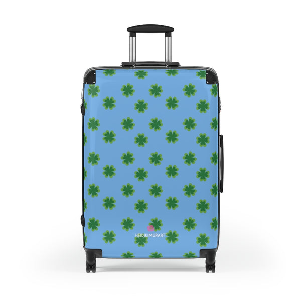 Light Blue Clover Print Suitcases, Irish Style St. Patrick's Day Holiday Designer Suitcase Luggage (Small, Medium, Large) Unique Cute Spacious Versatile and Lightweight Carry-On or Checked In Suitcase, Best Personal Superior Designer Adult's Travel Bag Custom Luggage - Gift For Him or Her - Made in USA/ UK