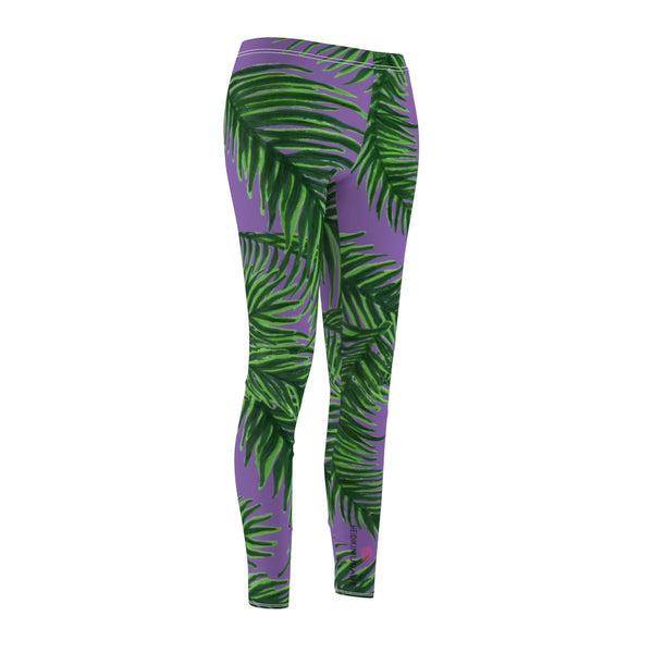 Purple Tropical Leaves Casual Tights, Best Jungle Leaves Women's Casual Leggings, Green Jungle Palm Tree Women's Long Leggings, Women's Fashion Best Designer Premium Quality Skinny Fit Premium Quality Casual Leggings - Made in USA (US Size: XS-2XL) 