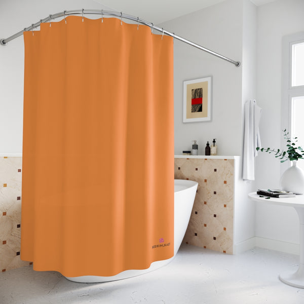 Orange Polyester Shower Curtain, Modern Minimalist Solid Color Print 71" × 74" Modern Kids or Adults Colorful Best Premium Quality American Style One-Sided Luxury Durable Stylish Unique Interior Bathroom Shower Curtains - Printed in USA