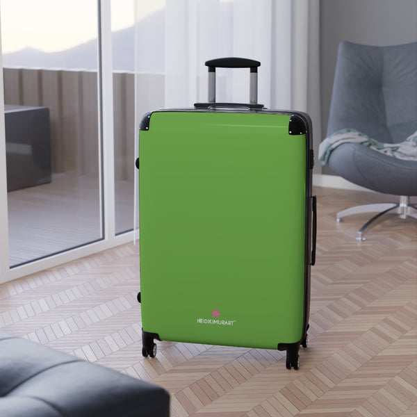 Green Solid Color Suitcases, Modern Simple Minimalist Designer Suitcase Luggage (Small, Medium, Large) Unique Cute Spacious Versatile and Lightweight Carry-On or Checked In Suitcase, Best Personal Superior Designer Adult's Travel Bag Custom Luggage - Gift For Him or Her - Made in USA/ UK