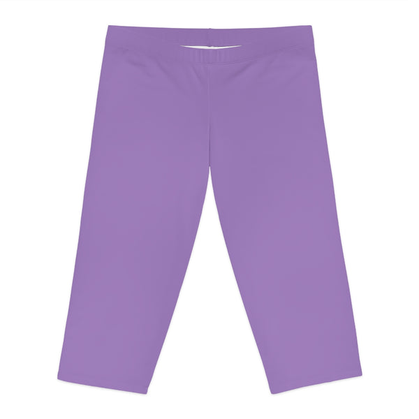 Pastel Purple Women's Capri Leggings, Knee-Length Polyester Capris Tights-Made in USA (US Size: XS-2XL)