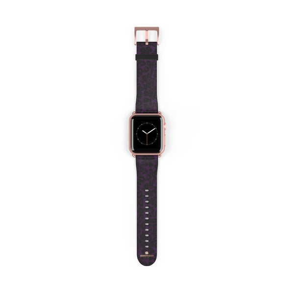 Purple Leopard Animal Print 38mm/42mm Watch Band For Apple Watch- Made in USA-Watch Band-38 mm-Rose Gold Matte-Heidi Kimura Art LLC