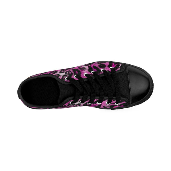 Pink Leopard Print Men's Sneakers, Animal Print Men's Low Top Canvas Fashion Shoes-Men's Low Top Sneakers-Heidi Kimura Art LLC
