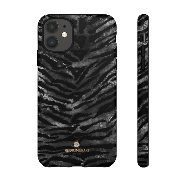 Black Tiger Stripe Tough Cases, Animal Print Best Designer Phone Case-Made in USA-Phone Case-Printify-iPhone 11-Matte-Heidi Kimura Art LLC