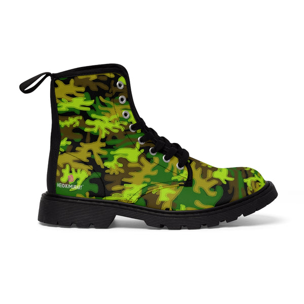 Black Camo Print Women's Boots, Army Military Print Best Winter Laced Up Canvas Boots For Women (US Size 6.5-11)
