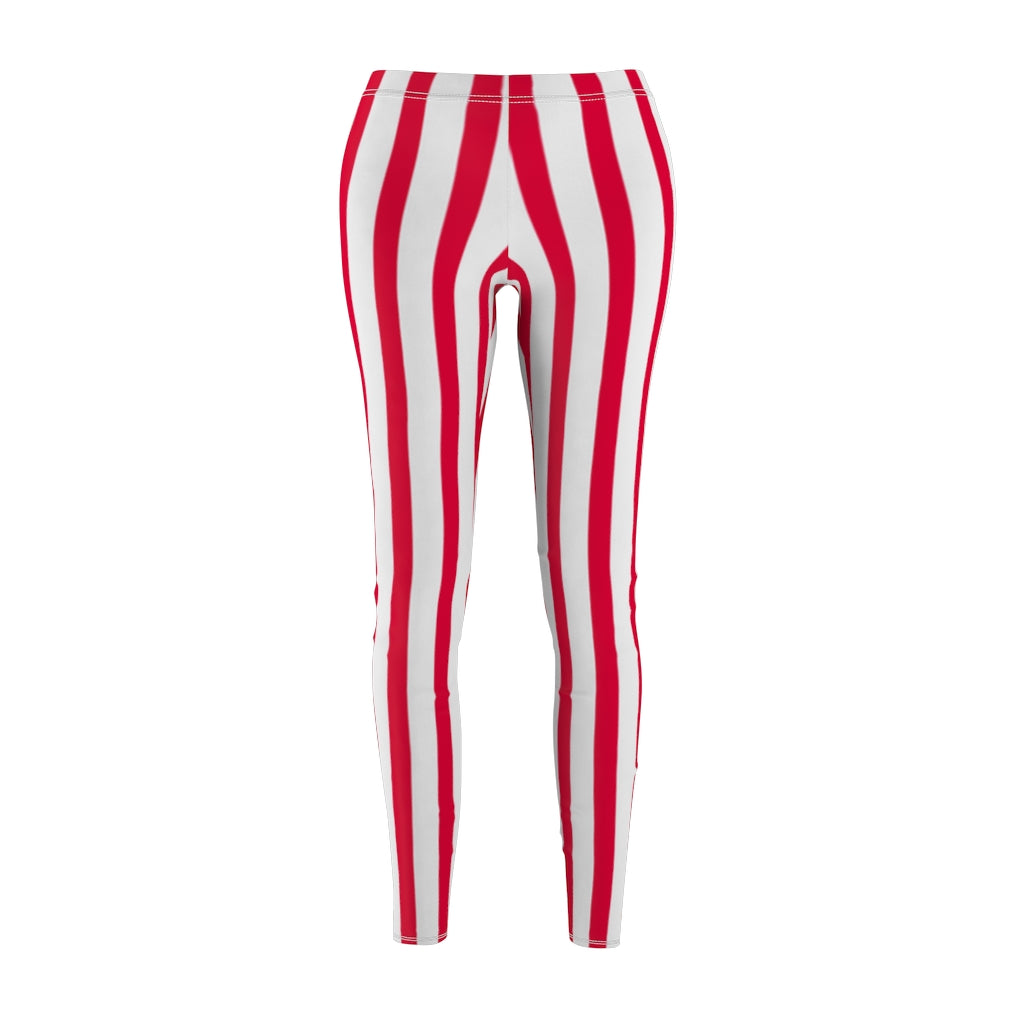 Red Striped Women's Casual Leggings-All Over Prints-Printify-White Seams-M-Heidi Kimura Art LLC