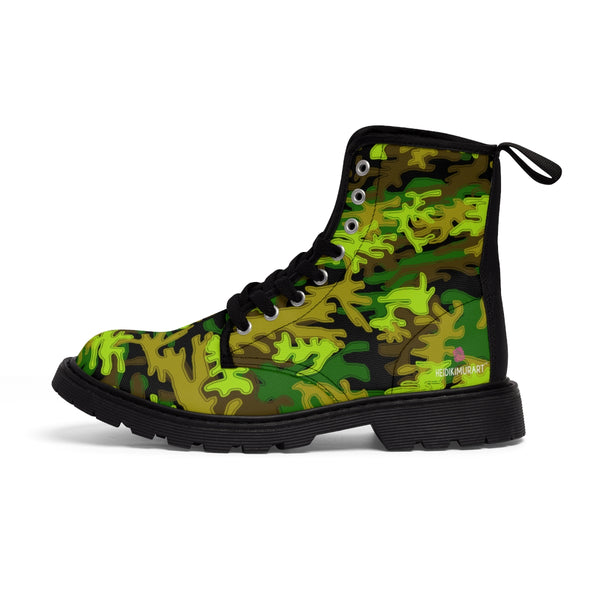 Black Camouflage Women's Canvas Boots, Army Military Print Casual Fashion Gifts, Camo Shoes For Veteran Wife or Mom or Girlfriends, Combat Boots, Designer Women's Winter Lace-up Toe Cap Hiking Boots Shoes For Women (US Size 6.5-11)