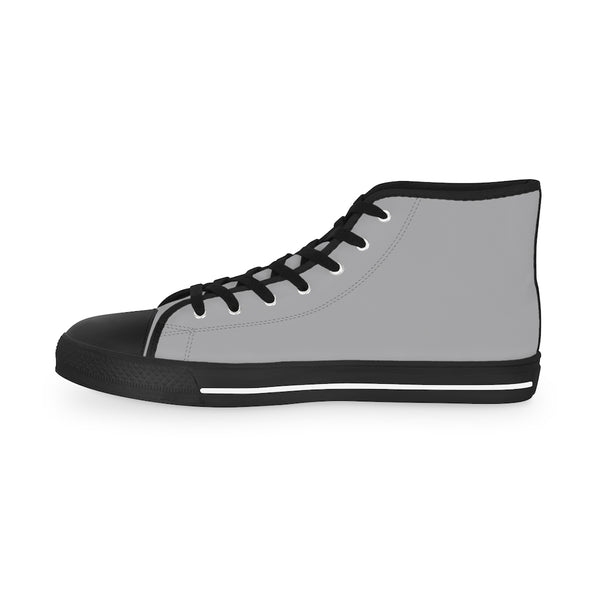 Graphite Grey Color Men's High Tops, Grey Modern Minimalist Solid Color Best Men's High Top Laced Up Black or White Style Breathable Fashion Canvas Sneakers Tennis Athletic Style Shoes For Men (US Size: 5-14)