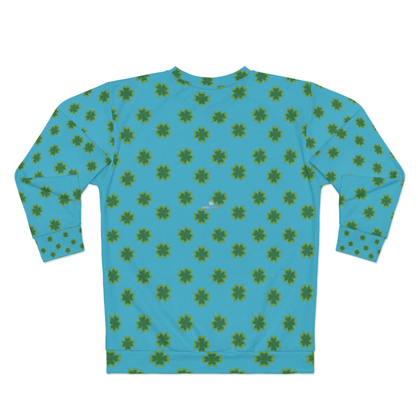 Blue St. Patrick's Day Green Clover Print Cotton Polyester Unisex Sweatshirt- Made in USA-Unisex Sweatshirt-Heidi Kimura Art LLC
