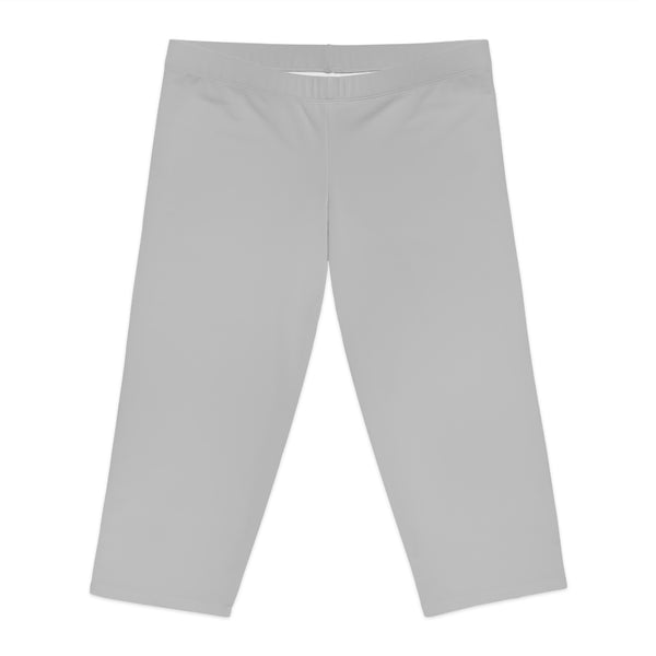 Light Grey Women's Capri Leggings, Knee-Length Polyester Capris Tights-Made in USA (US Size: XS-2XL)