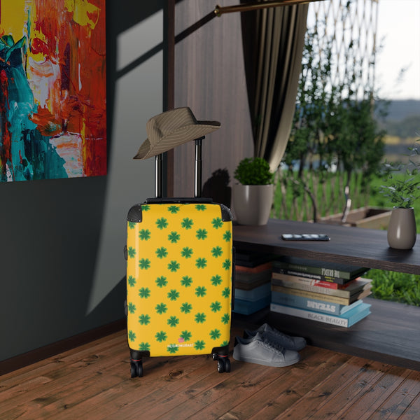 Yellow Clover Print Suitcases, Irish Style St. Patrick's Day Designer Suitcase Luggage (Small, Medium, Large)