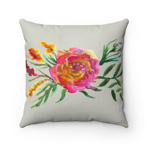 Cute Light Grey Floral Rose Spun Polyester Square Pillow - Made in USA-Pillow-14x14-Heidi Kimura Art LLC