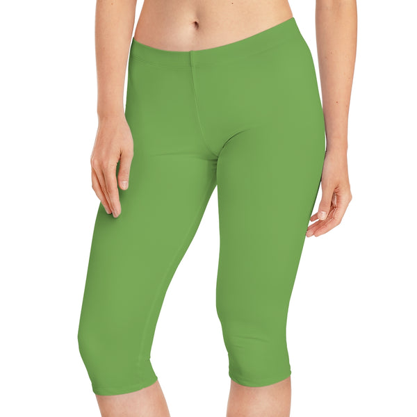 Light Green Women's Capri Leggings, Knee-Length Polyester Capris Tights-Made in USA (US Size: XS-2XL)