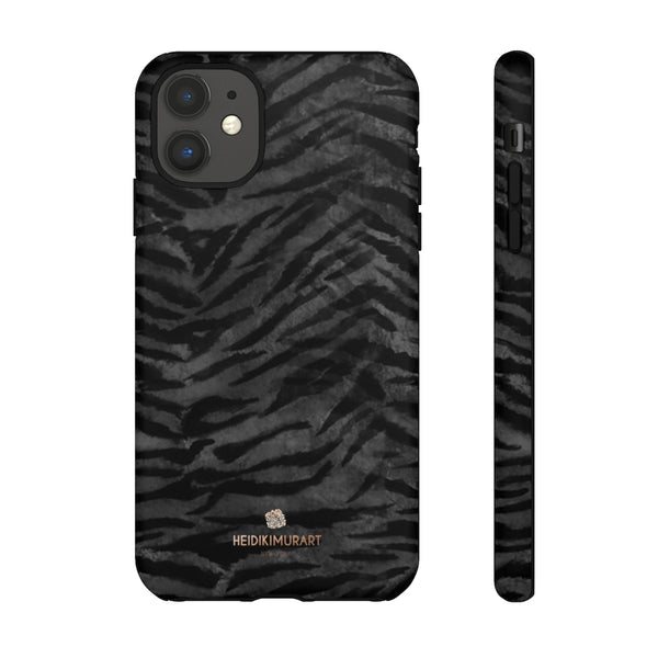 Black Tiger Striped Tough Cases, Animal Print Best Designer Phone Case-Made in USA-Phone Case-Printify-iPhone 11-Matte-Heidi Kimura Art LLC