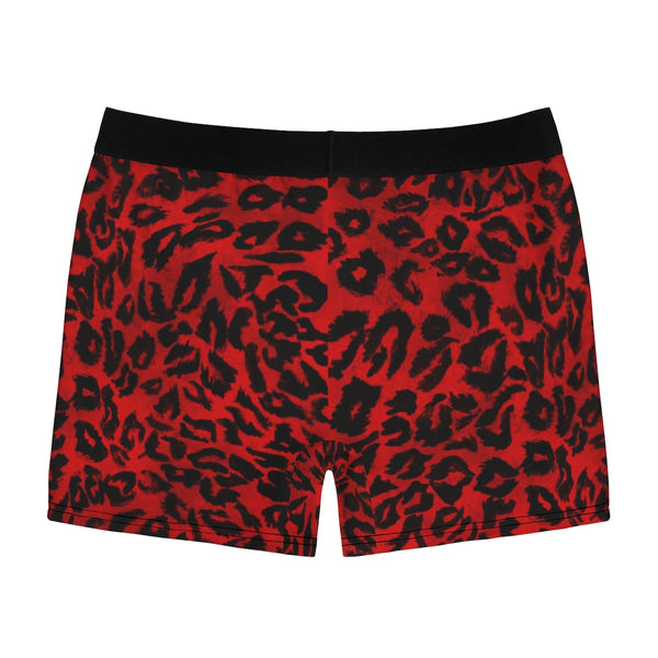 Red Leopard Print Animal Premium Men's Boxer Briefs Underwear (US Size: XS-3XL)-Men's Underwear-Heidi Kimura Art LLC