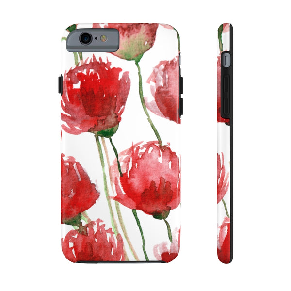 Red Poppy Floral iPhone Case, Flower Print Best Phone Case, Designer Case Mate Tough Phone Cases For iPhones or Samsung Galaxy Devices -Made in USA