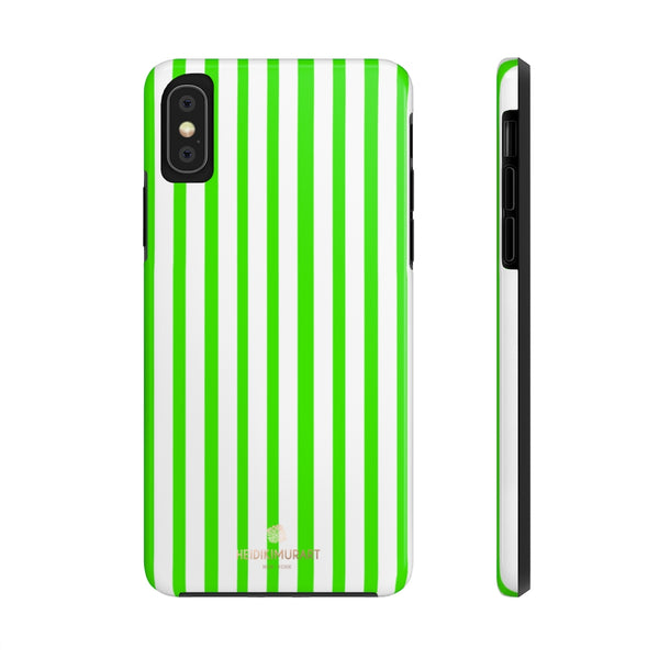 Green White Striped iPhone Case, Modern Case Mate Tough Samsung Galaxy Phone Cases-Phone Case-Printify-iPhone XS-Heidi Kimura Art LLC
