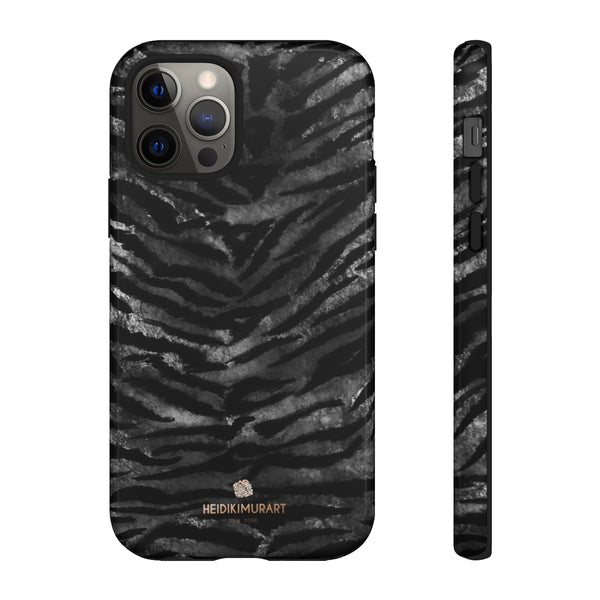 Black Tiger Stripe Tough Cases, Animal Print Best Designer Phone Case-Made in USA-Phone Case-Printify-iPhone 12 Pro-Glossy-Heidi Kimura Art LLC