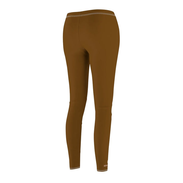 Brown Solid Color Print Women's Dressy Long Best Casual Leggings Tights-Made in USA-Casual Leggings-Heidi Kimura Art LLC