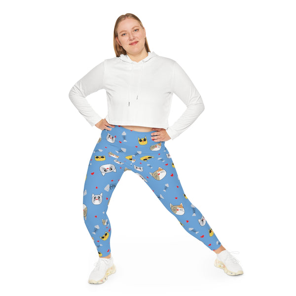 Blue Cat Lover's Tights, Best Designer Women's Plus Size Leggings