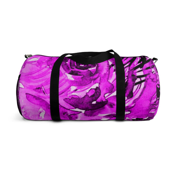 Pink Floral Rose Print Designer All Day Small Or Large Size Duffel Bag, Made in USA-Duffel Bag-Heidi Kimura Art LLC
