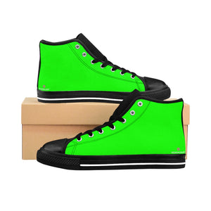 Hot Green Men's Sneakers, Bright Green Solid Color Print Designer Men's Shoes, Men's High Top Sneakers US Size 6-14, Mens High Top Casual Shoes, Unique Fashion Tennis Shoes, Solid Color Sneakers, Mens Modern Footwear (US Size: 6-14)