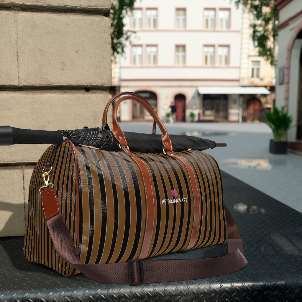 Brown Striped Waterproof Travel Bag