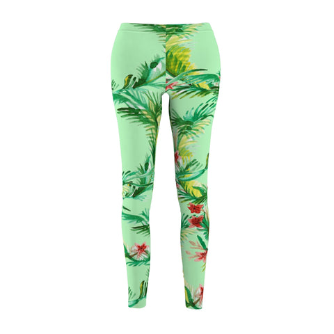 Mint Green Floral Print Women's Casual Leggings - Made in USA(US Size: XS-2XL)-Casual Leggings-M-Heidi Kimura Art LLC