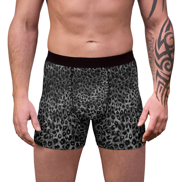 Grey Leopard Men's Boxer Briefs, Animal Print Premium Quality Underwear For Men-All Over Prints-Printify-Heidi Kimura Art LLC